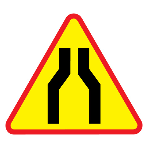 Znak drogowy A-12a zwężenie jezdni dwustronne - Ostrzegawczy drogowy 1050 mm