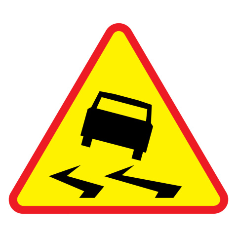 Znak drogowy ostrzegawczy A-15 śliska jezdnia