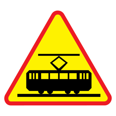 Znak ostrzegawczy trójkąt drogowym tramwaj