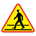 Znak drogowy A-16 ostrzega o przejściu dla pieszych