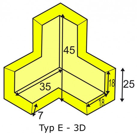 Elastyczny łącznik narożny 3D do profili typu E Elastyczny łącznik narożny 3D do profili typu E