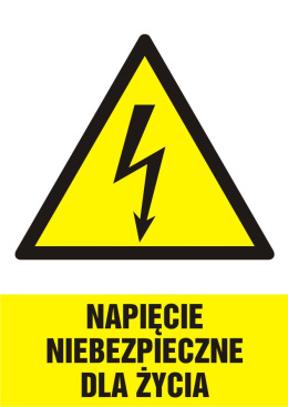 Znak elektryczny - Napięcie niebezpieczne dla życia, 10,5x14,8 cm, folia
