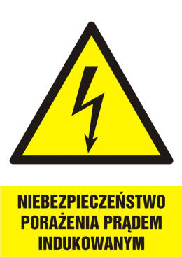Znak elektryczny - Niebezpieczeństwo porażenia prądem indukowanym, 10,5x14,8 cm, folia