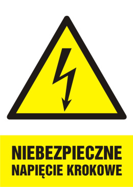 Znak elektryczny - Niebezpieczne napięcie krokowe, 10,5x14,8 cm, folia