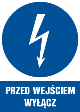 Znak elektryczny - Przed wejściem wyłącz, 5,2x7,4 cm, folia