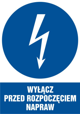 Znak elektryczny - Wyłącz przed rozpoczęciem napraw, 5,2x7,4 cm, folia