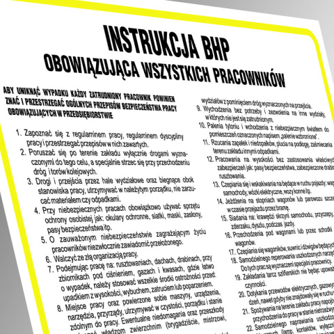 Instrukcja BHP - Ogólne przepisy BHP przy maszynach produkcyjnych, 24,5x35 cm, płyta cienka PCV - 0,5 mm