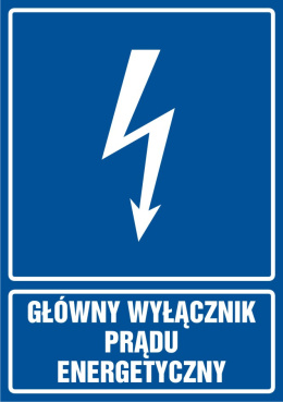 Znak elektryczny - Główny wyłącznik energetyczny prądu, 10,5x14,8 cm, płyta sztywna PCV - 1 mm