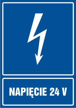 Znak elektryczny - Napięcie 24V, 10,5x14,8 cm, płyta sztywna PCV - 1 mm