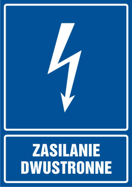 Znak elektryczny - Zasilanie dwustronne, 5,2x7,4 cm, folia