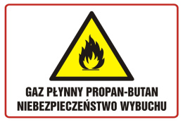 Gaz płynny propan - butan niebezpieczeństwo wybuchu, 20x30 cm, PCV 1 mm