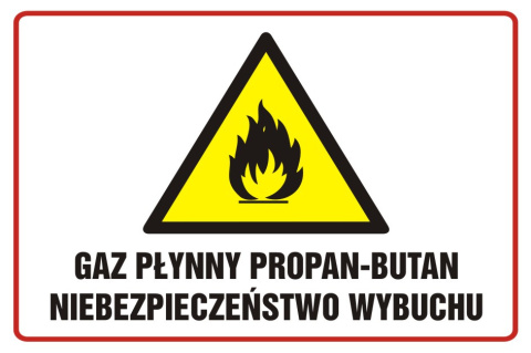 Gaz płynny propan - butan niebezpieczeństwo wybuchu, 20x30 cm, PCV 1 mm