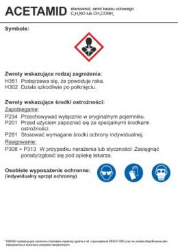 Znak bezpieczeństwa - Acetamid, 10,5x14,8 cm, folia