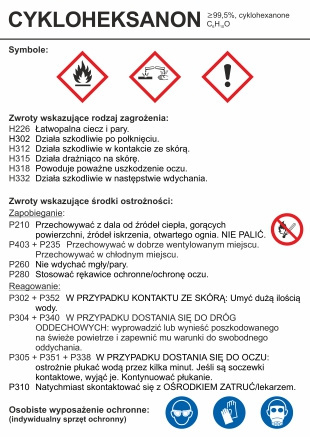 Znak bezpieczeństwa - Cykloheksanon, 10,5x14,8 cm, folia