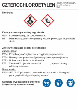 Znak bezpieczeństwa - Czterochloroetylen, 10,5x14,8 cm, folia