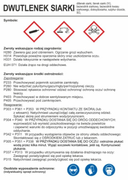 Znak bezpieczeństwa - Dwutlenek siarki, 10,5x14,8 cm, folia