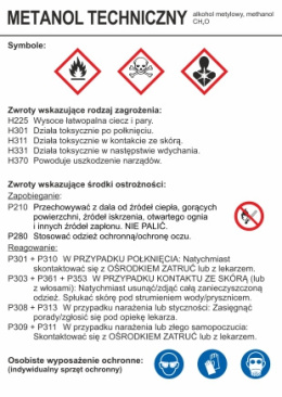 Znak bezpieczeństwa - Metanol techniczny, 10,5x14,8 cm, folia