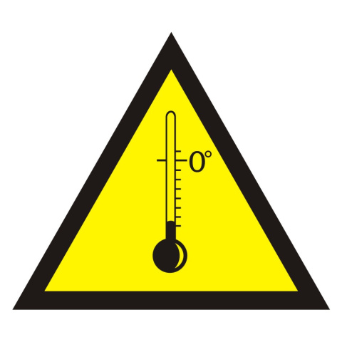 Znak bezpieczeństwa - Ostrzeżenie przed niskimi temperaturami, 10,5x10,5 cm, płyta sztywna PCV - 1 mm