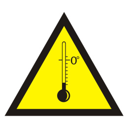 Znak bezpieczeństwa - Ostrzeżenie przed niskimi temperaturami, 15x15 cm, folia