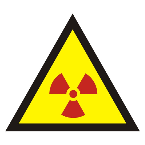 Znak bezpieczeństwa - Ostrzeżenie przed substancjami promieniotwórczymi, 10,5x10,5 cm, płyta sztywna PCV - 1 mm