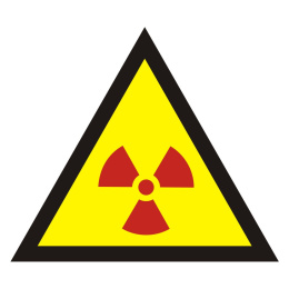 Znak bezpieczeństwa - Ostrzeżenie przed substancjami promieniotwórczymi, 15x15 cm, płyta sztywna PCV - 1 mm