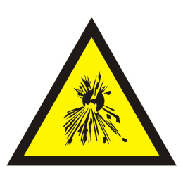 Znak bezpieczeństwa - Ostrzeżenie przed substancjami wybuchowymi, 10,5x10,5 cm, płyta sztywna PCV - 1 mm