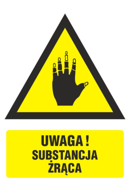 Znak bezpieczeństwa - Ostrzeżenie przed substancjami żrącymi, 10,5x14,8 cm, folia