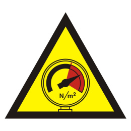 Znak bezpieczeństwa - Ostrzeżenie przed wysokim ciśnieniem, 10,5x10,5 cm, płyta sztywna PCV - 1 mm