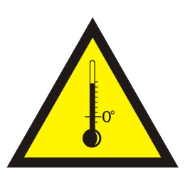 Znak bezpieczeństwa - Ostrzeżenie przed wysokimi temperaturami, 10,5x10,5 cm, folia