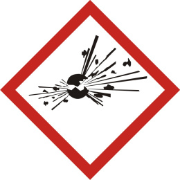 Produkt wybuchowy - znak piktogram GHS 01 CLP, 10x10 cm, folia