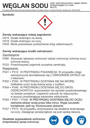 Znak bezpieczeństwa - Węglan sodu, 10,5x14,8 cm, folia