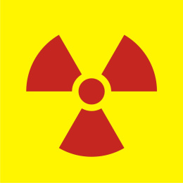 Znak ostrzegawczy do oznakowania opakowania bezpośredniego otwartego źródła promieniowania, 14x14 cm, folia
