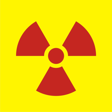 Znak ostrzegawczy do oznakowania opakowania bezpośredniego otwartego źródła promieniowania, 14x14 cm, PCV 1 mm