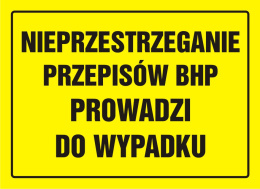 Nieprzestrzeganie przepisów BHP prowadzi do wypadku, 24x33 cm, PCV 1 mm