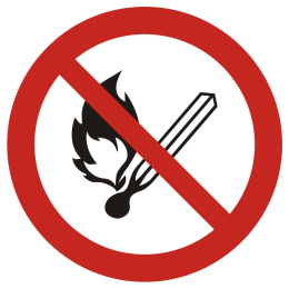 Zakaz używania otwartego ognia, zakaz palenia tytoniu, 10,5x10,5 cm, folia