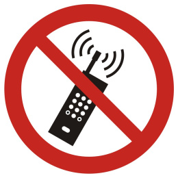 Zakaz używania telefonów komórkowych, 10,5x10,5 cm, folia