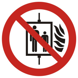 Zakaz używania windy w razie pożaru, 10,5x10,5 cm, folia