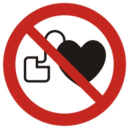 Zakaz wstępu osobom ze stymulatorem serca, 10,5x10,5 cm, folia