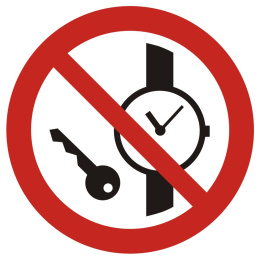 Zakaz wstępu z przedmiotami metalowymi i zegarkami, 10,5x10,5 cm, folia
