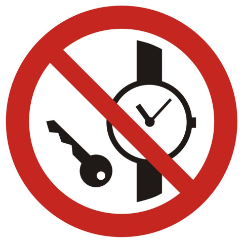 Zakaz wstępu z przedmiotami metalowymi i zegarkami, 21x21 cm, PCV 1 mm
