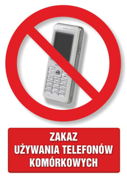 Zakaz używania telefonów komórkowych, 14,8x21 cm, PCV 1 mm