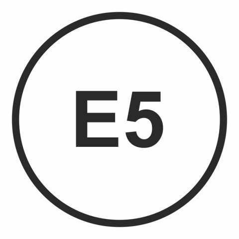 E5 - Benzyna- maksymalna zawartość etanolu w paliwie 5%, 10x10 cm, folia