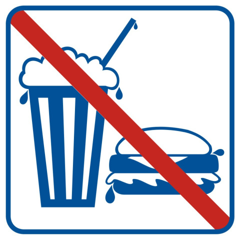 Zakaz spożywania posiłków i napojów, 10,5x10,5 cm, PCV 1 mm