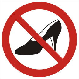 Zakaz używania obuwia na wysokim obcasie, 10,5x10,5 cm, folia