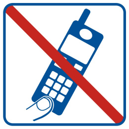 Zakaz używania telefonów komórkowych, 21x21 cm, folia
