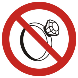 Zakaz noszenia biżuterii w pomieszczeniach produkcyjnych, 10,5x10,5 cm, PCV 1 mm