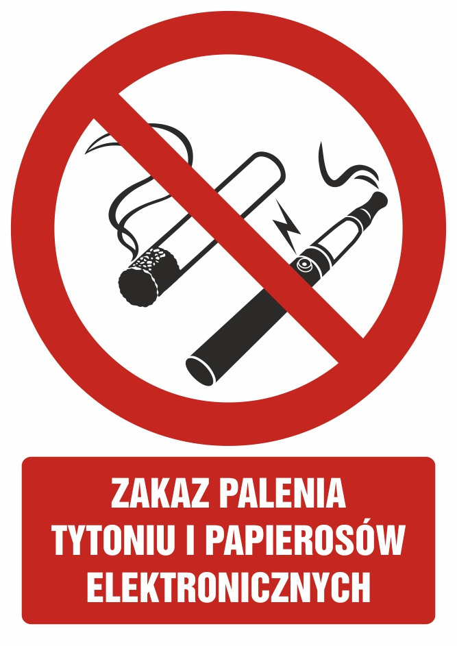 Zakaz palenia tytoniu i papierosów elektronicznych, 66x93,3 cm, PCV 1 mm
