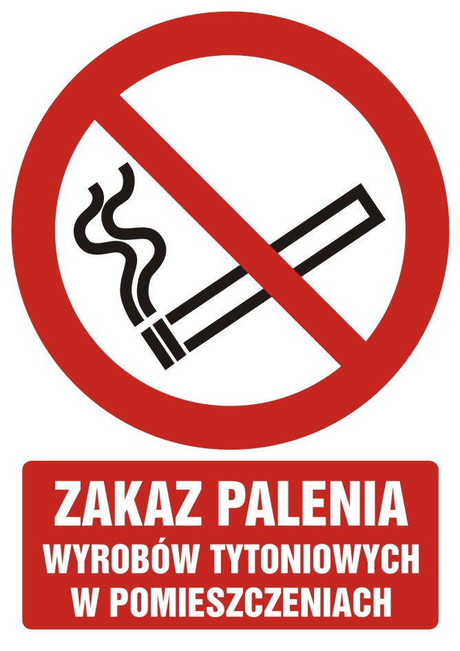Zakaz palenia wyrobów tytoniowych w pomieszczeniach, 66x93,3 cm, PCV 1 mm