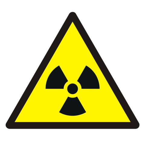 Ostrzeżenie przed materiałem radioaktywnym lub promieniowaniem jonizującym, 10,5x10,5 cm, folia