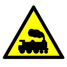 Ostrzeżenie - rampa lub przejazd kolejowy, 10,5x10,5 cm, PCV 1 mm